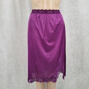 Vassarette Vintage Slip Skirt with Lace Upcycled Dyed Eggplant Purple Nylon